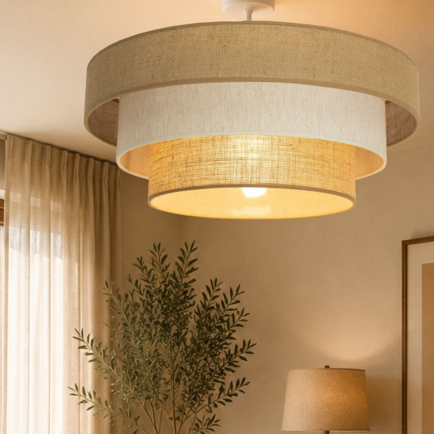Pintakiinnitteinen kattokruunu WENTA 1xE27/60W/230V halkaisija 50 cm juutti/kerma