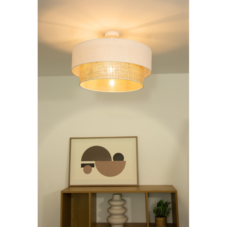 Pintakiinnitteinen kattovalaisin BORHO 1xE27/60W/230V Ø 40 cm valkoinen/juutti