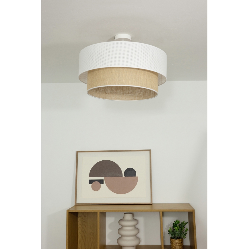 Pintakiinnitteinen kattovalaisin BORHO 1xE27/60W/230V Ø 40 cm valkoinen/juutti