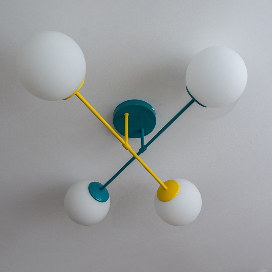 Pintakiinnitteinen kattovalaisin MOON 4xE27/15W/230V turkoosi/keltainen