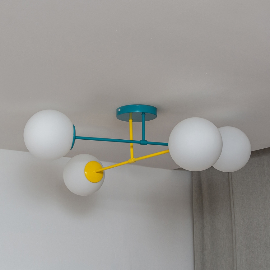 Pintakiinnitteinen kattovalaisin MOON 4xE27/15W/230V turkoosi/keltainen