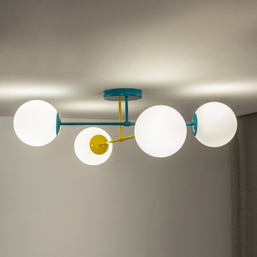 Pintakiinnitteinen kattovalaisin MOON 4xE27/15W/230V turkoosi/keltainen