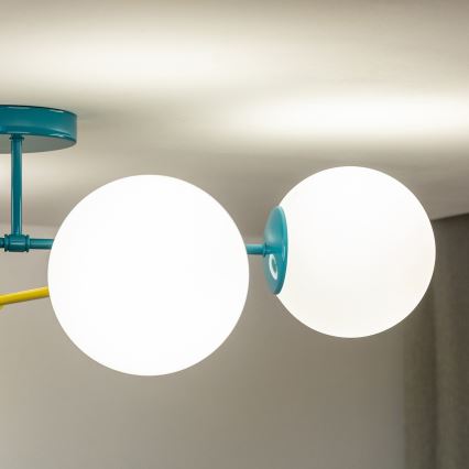 Pintakiinnitteinen kattovalaisin MOON 4xE27/15W/230V turkoosi/keltainen