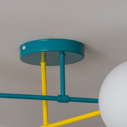 Pintakiinnitteinen kattovalaisin MOON 4xE27/15W/230V turkoosi/keltainen