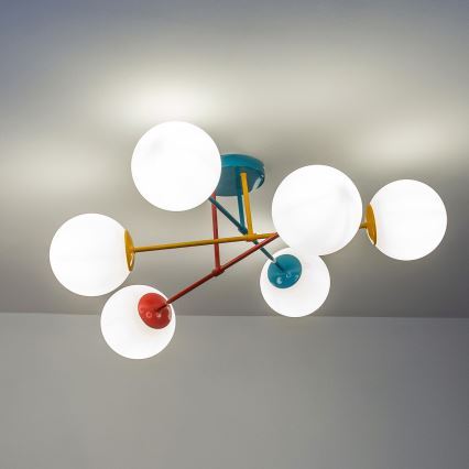 Pintakiinnitteinen kattovalaisin MOON 6xE27/15W/230V turkoosi/keltainen/punainen