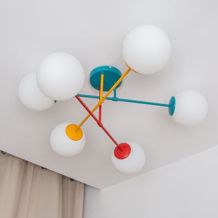 Pintakiinnitteinen kattovalaisin MOON 6xE27/15W/230V turkoosi/keltainen/punainen