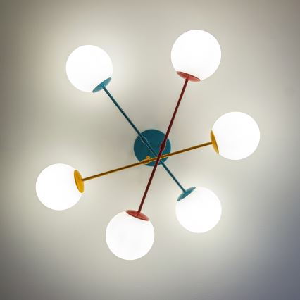 Pintakiinnitteinen kattovalaisin MOON 6xE27/15W/230V turkoosi/keltainen/punainen