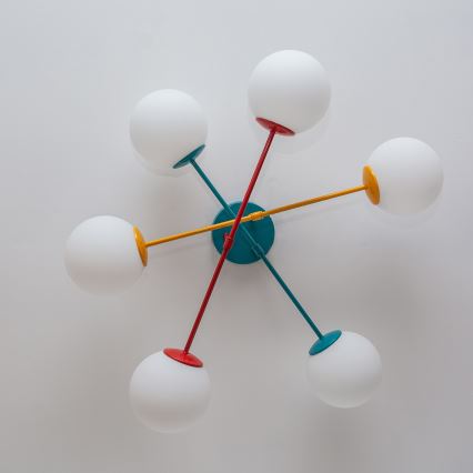 Pintakiinnitteinen kattovalaisin MOON 6xE27/15W/230V turkoosi/keltainen/punainen