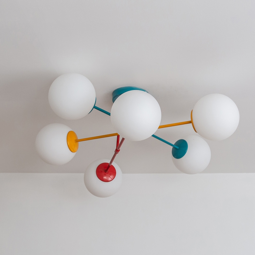 Pintakiinnitteinen kattovalaisin MOON 6xE27/15W/230V turkoosi/keltainen/punainen