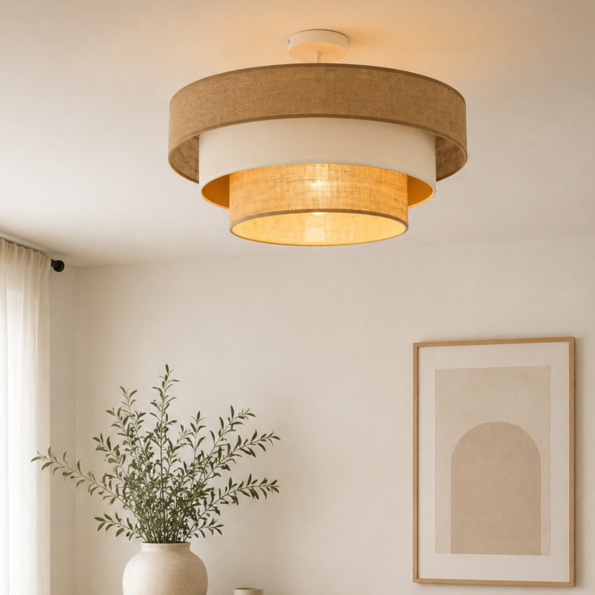 Pintakiinnitteinen WENTA-kattovalaisin, 1x E27 (maks. 60 W), 230 V, Ø 50 cm, juuttivarjostin, beige