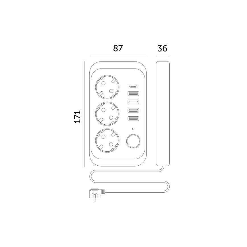 Pistorasianjakaja katkaisimella LINEA 3x230V + 5xUSB A/C SCHUKO 1,5 m valkoinen