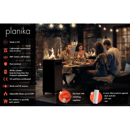 Planika - Ulkokäyttöinen kaasutakka 142x36 cm 8kW 1xAAA musta + suojapeite