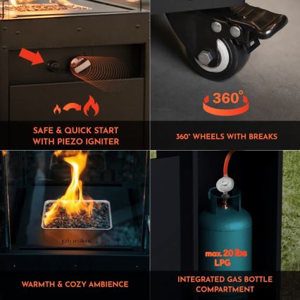 Planika - Ulkotila kaasu takka 142x36 cm 8kW 1xAAA harmaa + suojus