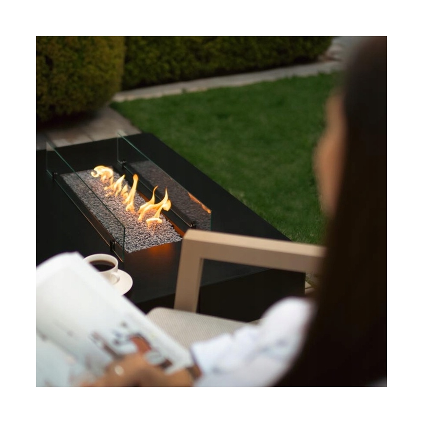 Planika - Ulkokäyttöön tarkoitettu kaasukamiina 46x106 cm 10 kW musta + suojapeite