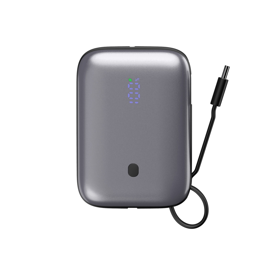 Power Bank 10000 mAh 20W Power Delivery Kompakti sisäänrakennetulla 1 m USB-C-käämitangolla musta