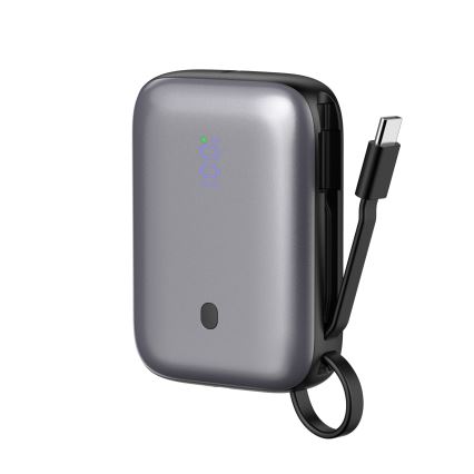 Power Bank 10000 mAh 20W Power Delivery Kompakti sisäänrakennetulla 1 m USB-C-käämitangolla musta