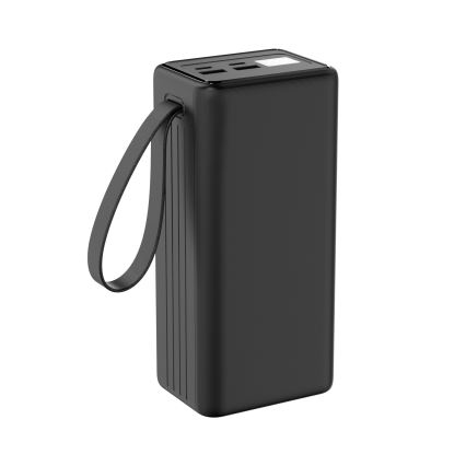 Power Bank 40000 mAh 65W Power Delivery 2xUSB-A + 2xUSB-C LED-taskulampulla ja 1 m USB-C-kaapelilla musta