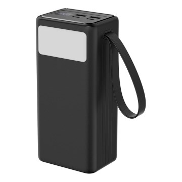 Power Bank 40000 mAh 65W Power Delivery 2xUSB-A + 2xUSB-C LED-taskulampulla ja 1 m USB-C-kaapelilla musta