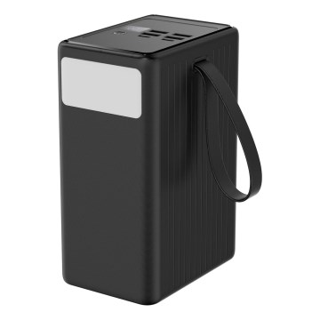 Powerbank 80 000 mAh, 65 W Power Delivery, 4× USB-A + 2× USB-C, LED-taskulamppu ja 1 m USB-C-kaapeli, musta