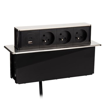 Pöytään asennettava pistorasiapylväs 3×230 V + USB-A + USB-C