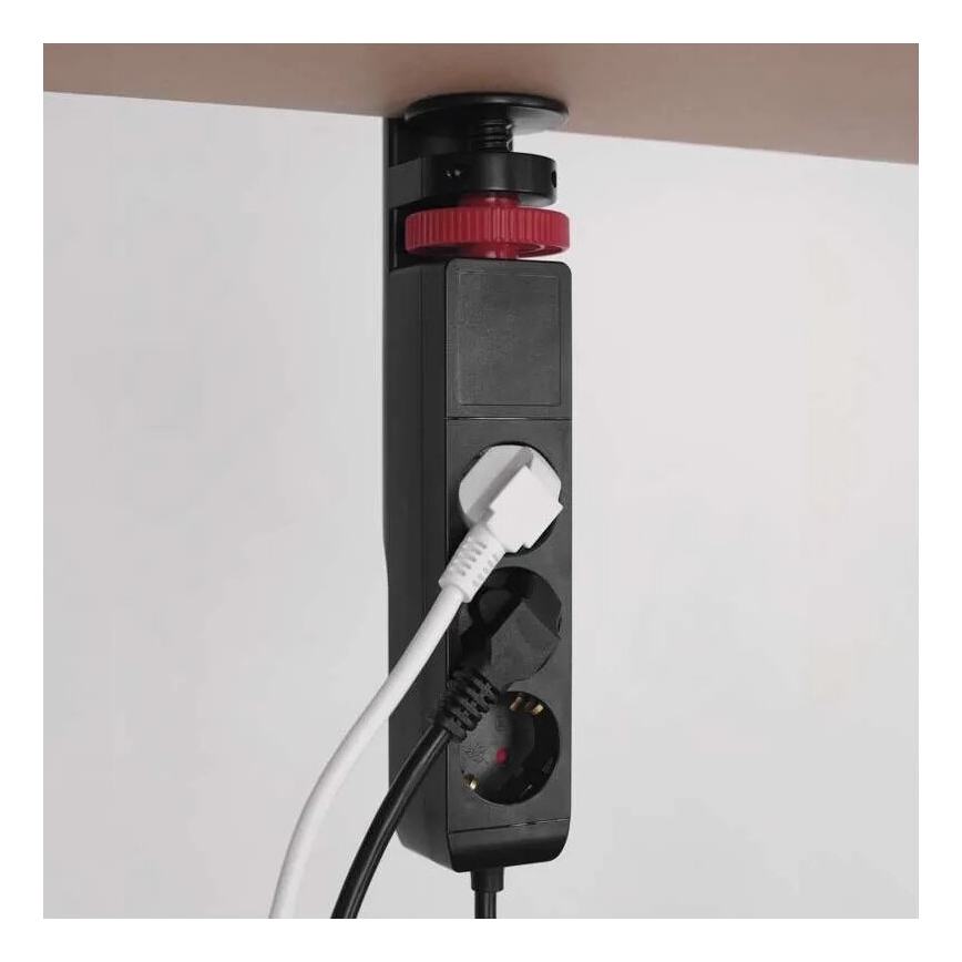 Jatkojohto pöytäkiinnityksellä 3 pistorasiaa + 3x USB 1,5 m musta