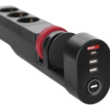 Jatkojohto pöytäkiinnityksellä 3 pistorasiaa + 3x USB 1,5 m musta