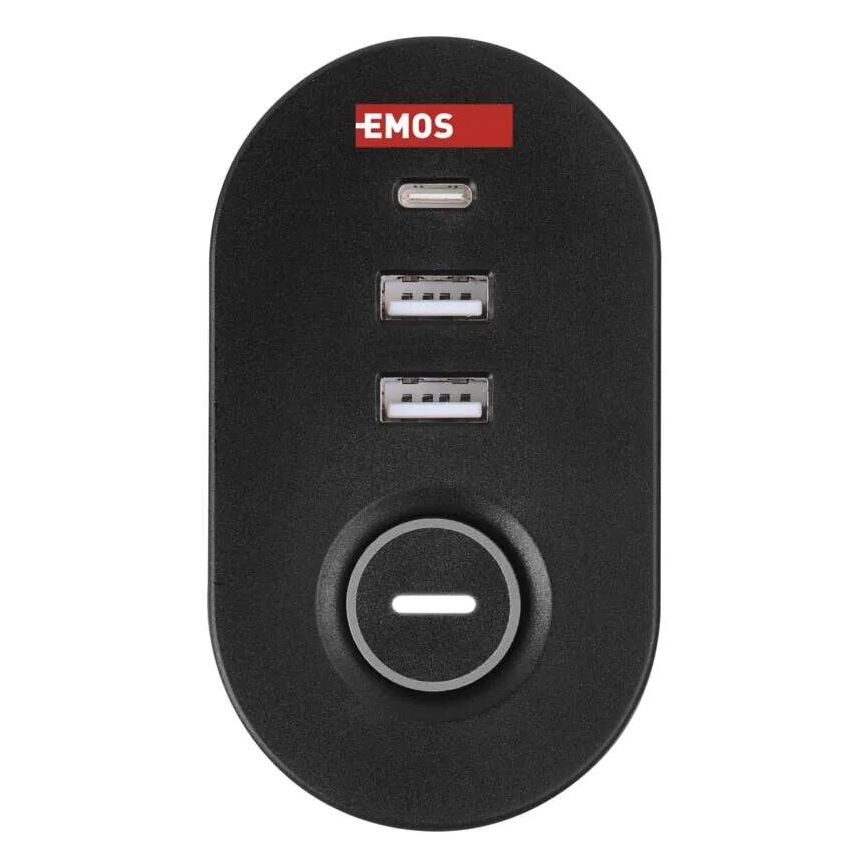 Jatkojohto pöytäkiinnityksellä 3 pistorasiaa + 3x USB 1,5 m musta