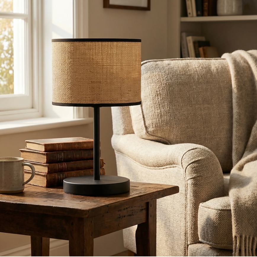 Pöytälamppu ECO 1xE27/15W/230V beige/rottinki