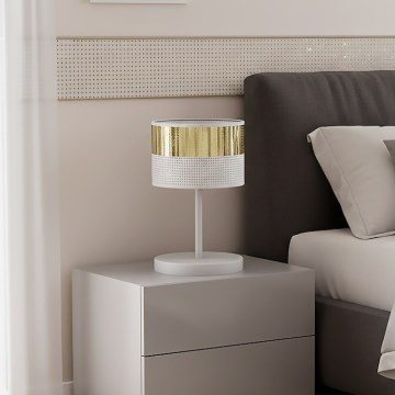 Pöytälamppu LUX 1xE27/15W/230V valkoinen/kullanvärinen
