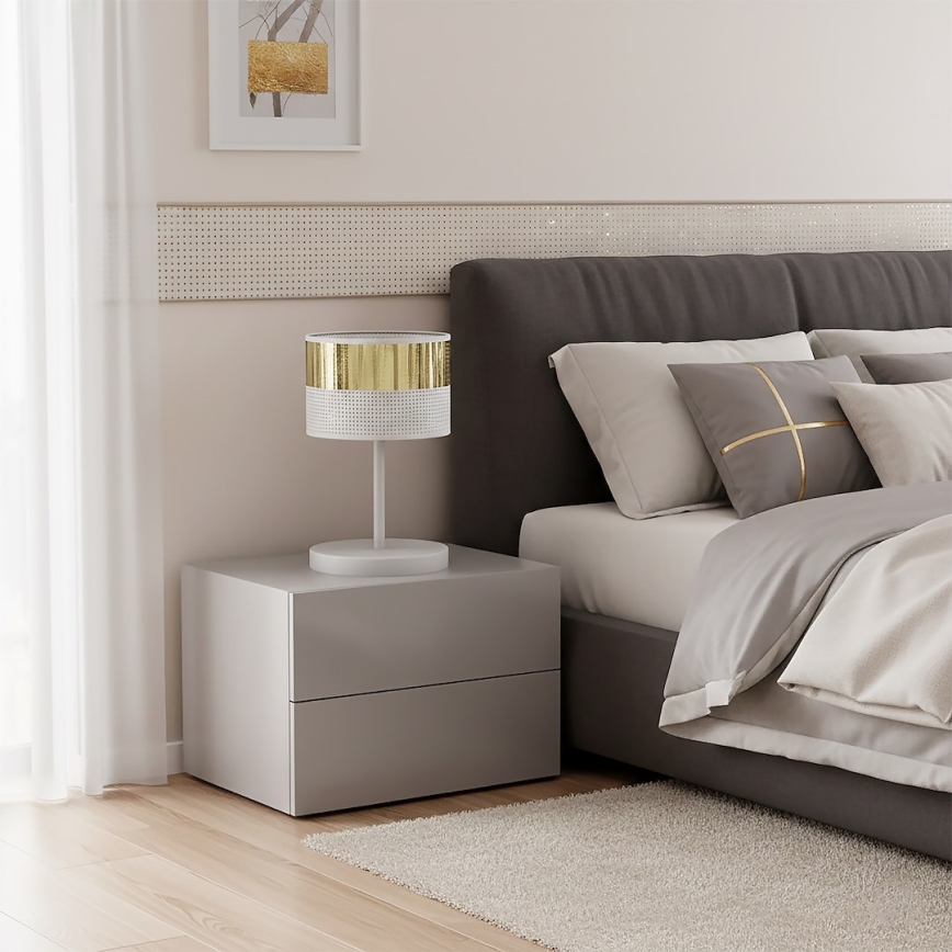 Pöytälamppu LUX 1xE27/15W/230V valkoinen/kullanvärinen