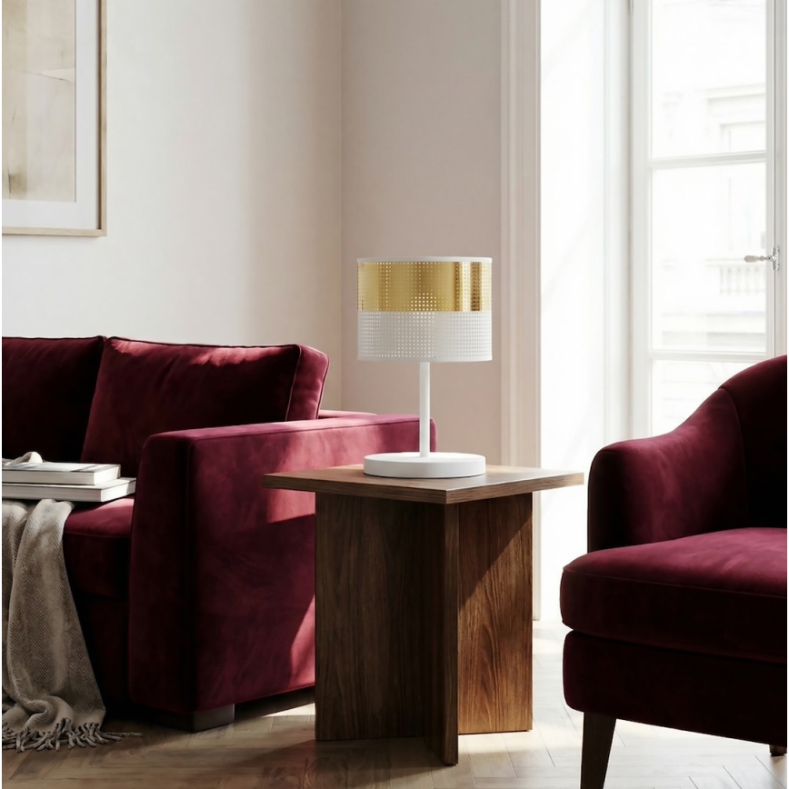 Pöytälamppu LUX 1xE27/15W/230V valkoinen/kullanvärinen