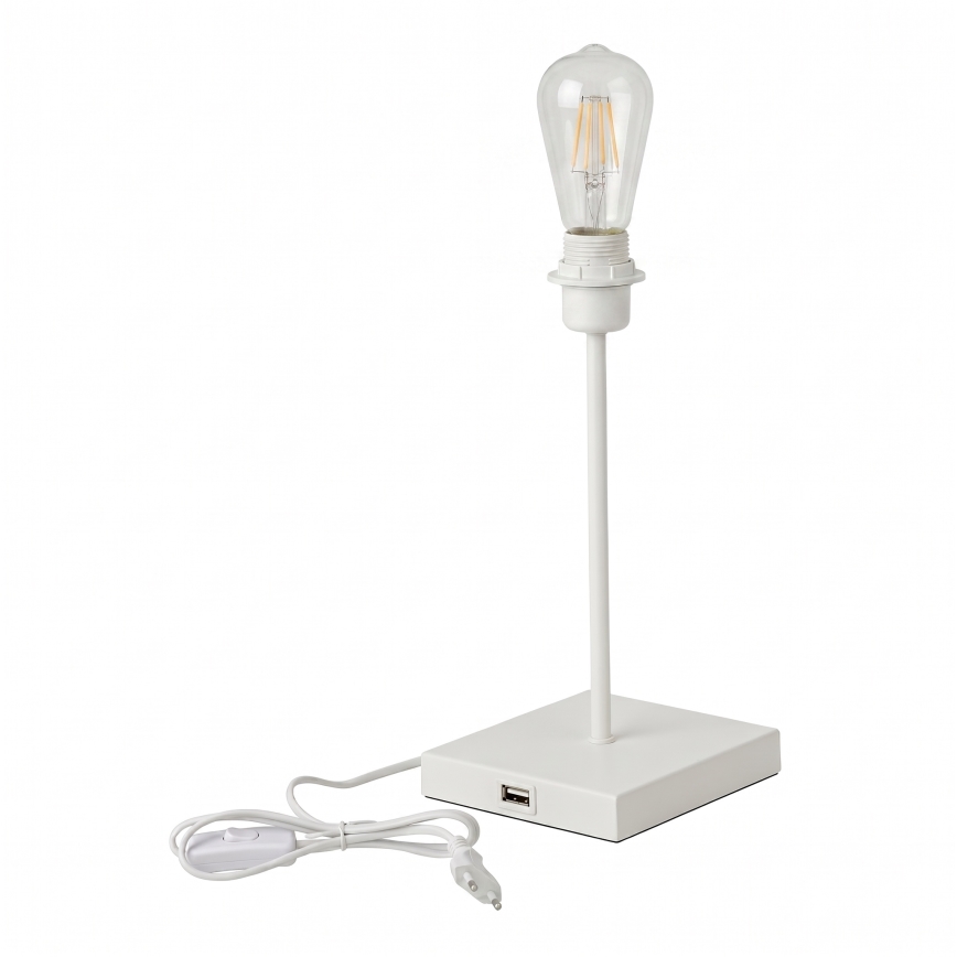 Pöytälamppu USB-portilla 1xE27/15W/230V valkoinen