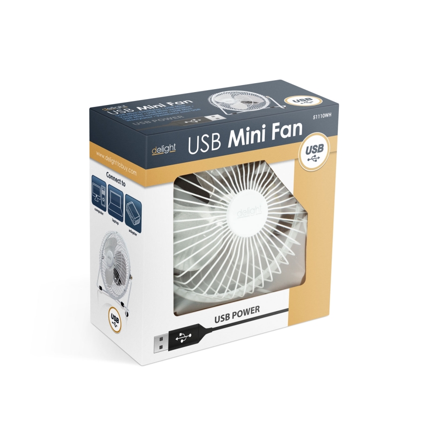 Pöytätuuletin 1,75 W/5 V USB, halkaisija 18 cm, valkoinen