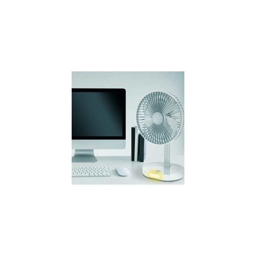 Pöytätuuletin ladattavalla LED-valolla, 3000 mAh (3,7 V), USB-C