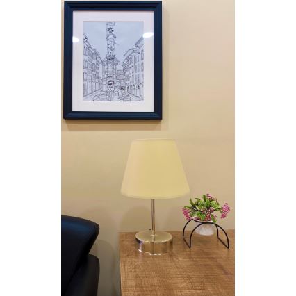 Pöytävalaisin 1xE27/60W/230V beige/kiiltävä kromi