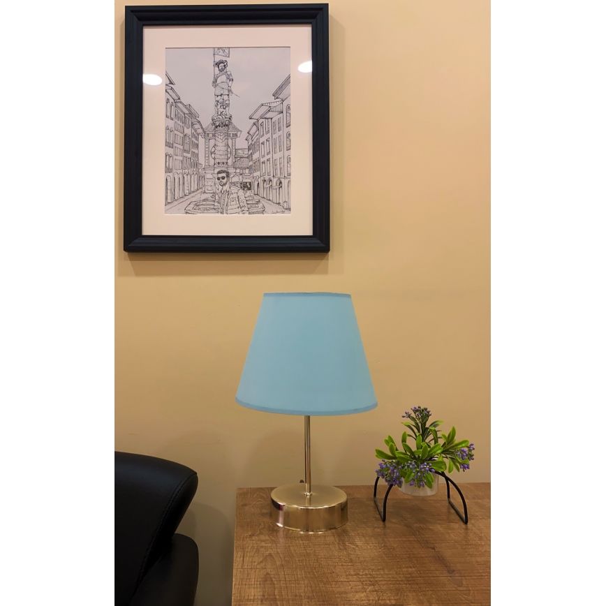 Pöytävalaisin 1xE27/60W/230V sininen/kiiltävä kromi