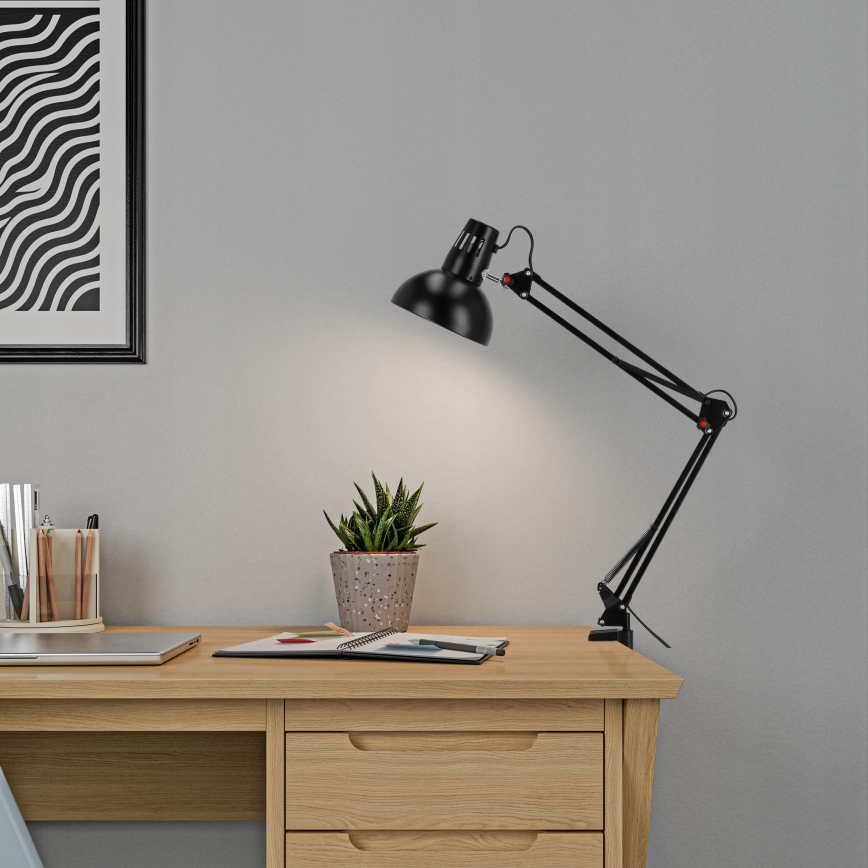 Pöytävalaisin klipsillä 1xE27/60W/230V musta