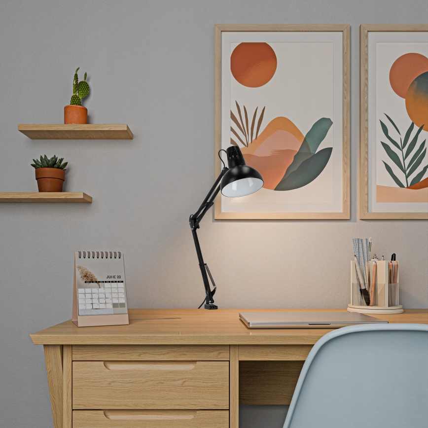 Pöytävalaisin klipsillä 1xE27/60W/230V musta