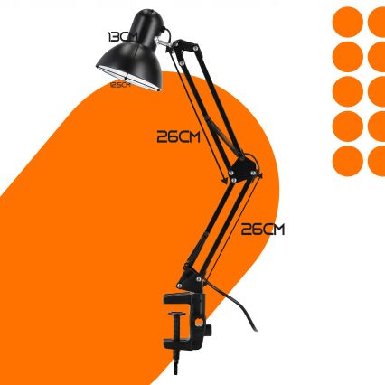 Pöytävalaisin klipsillä 1xE27/60W/230V musta