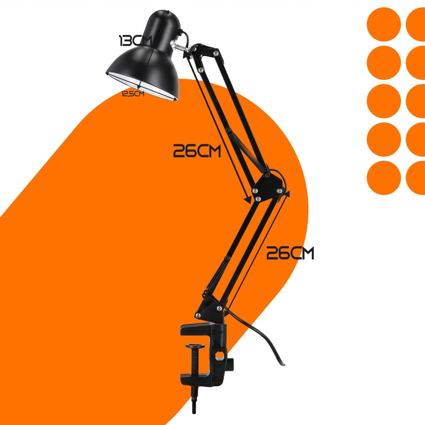Pöytävalaisin klipsillä 1xE27/60W/230V musta