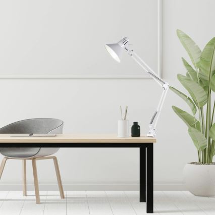 Pöytävalaisin klipsillä WORKER 1xE27/10W/230V valkoinen