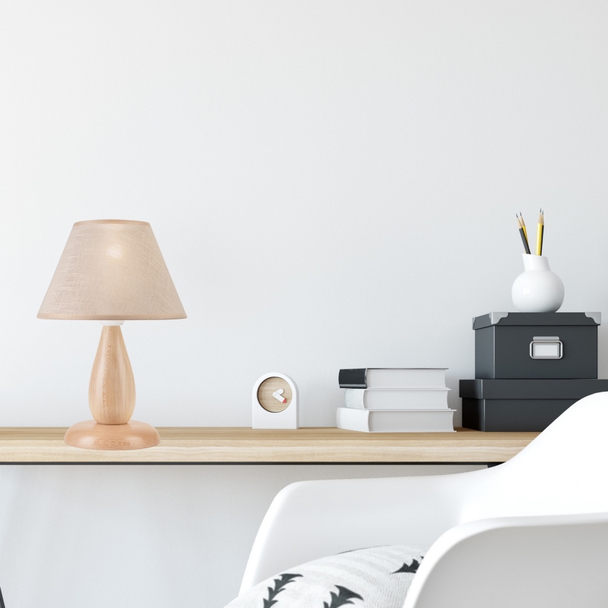 Pöytävalaisin PERA 1xE27/60W/230V beige/pyökki