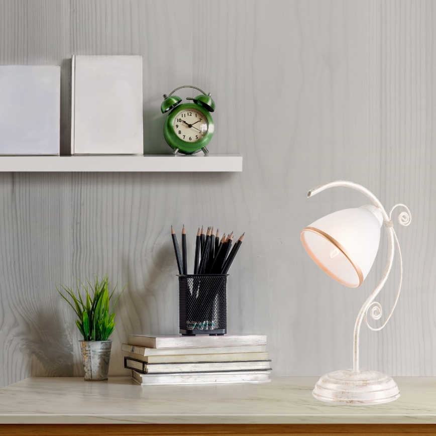 Pöytävalaisin RETRO II 1xE27/60W/230V valkoinen patina