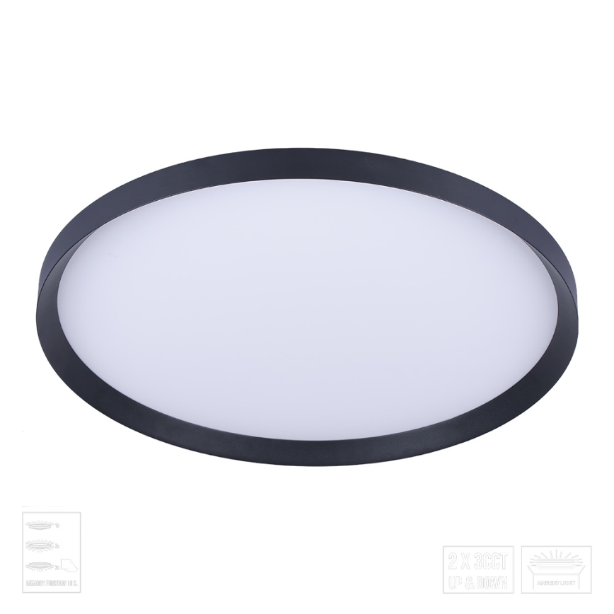 Prezent 17311 - LED-kattovalaisin ADRA LED/42W/230V + LED/13W 3000/4000/6000K halkaisija 48,5 cm musta