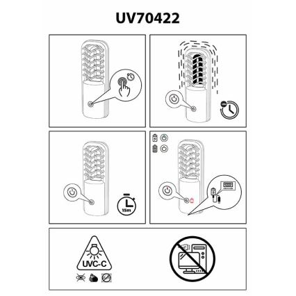 Prezent 70422 - Kannettava bakteereita desinfioiva lamppu UVC / 2,5 W / 5 V USB