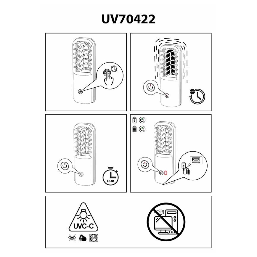 Prezent 70422 - Kannettava bakteereita desinfioiva lamppu UVC / 2,5 W / 5 V USB