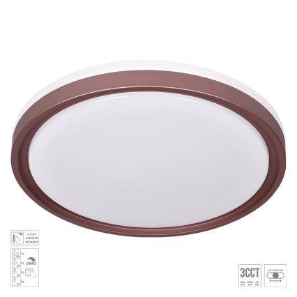 Prezent 71344 - FLOREN himmennettävä LED-kattovalaisin 30W/230V 3000/4000/6500K halkaisija 41,5 cm, ruskea