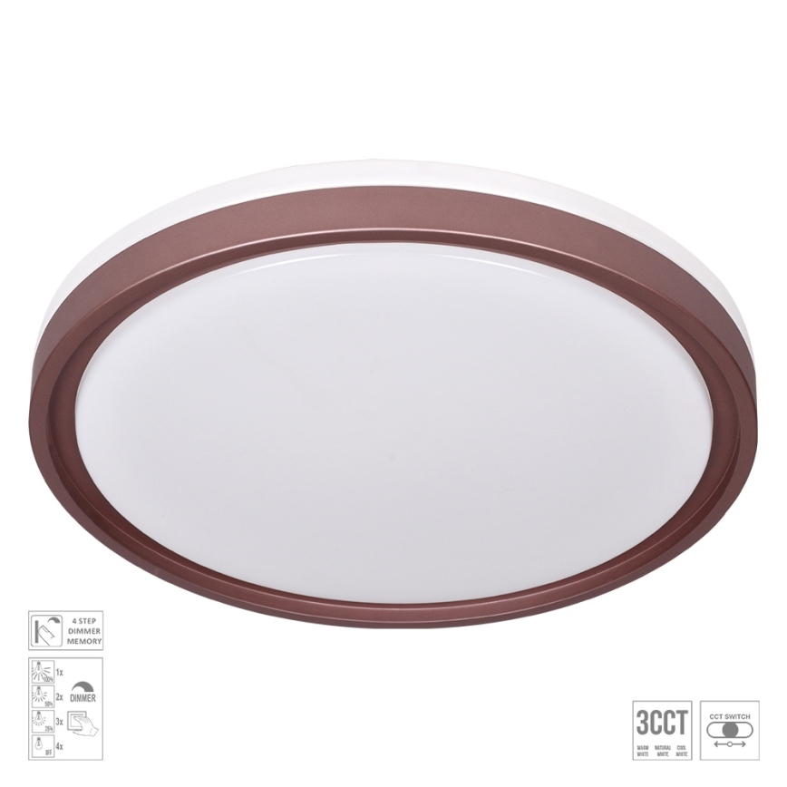 Prezent 71344 - FLOREN himmennettävä LED-kattovalaisin 30W/230V 3000/4000/6500K halkaisija 41,5 cm, ruskea