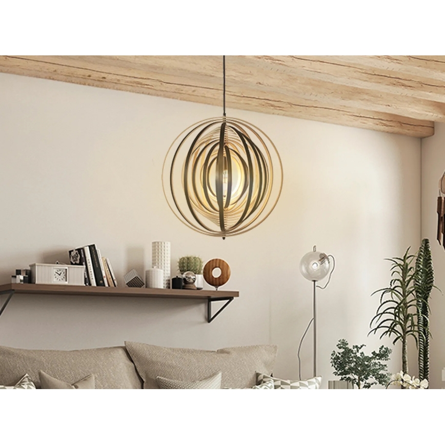 Puinen riippuvalaisin johdolla 1xE27/60W/230V halkaisija 50 cm massiivipuu/viilu/kumipuu