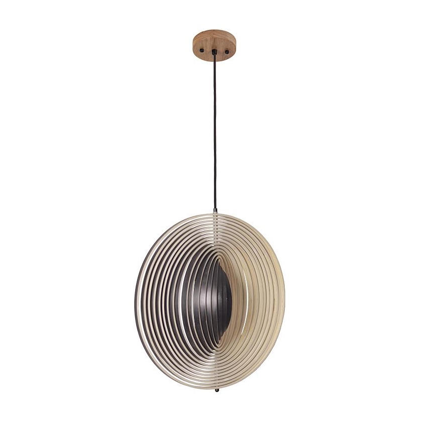 Puinen riippuvalaisin johdolla 1xE27/60W/230V halkaisija 50 cm massiivipuu/viilu/kumipuu